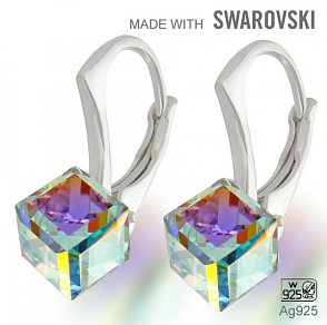 Náušnice sada Made with Swarovski 4841 Crystal (001) Aurore Boreale (AB) 6mm+náušnice Ag925