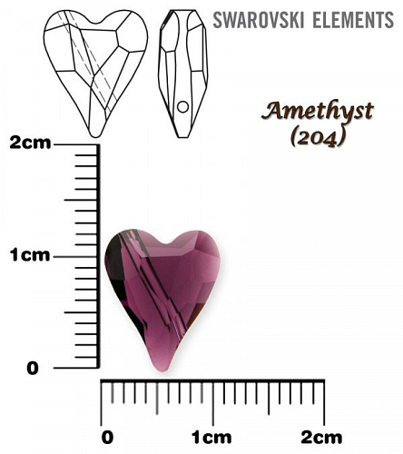 SWAROVSKI KORÁLKY 5743 Heart Bead barva AMETHYST velikost 12mm.