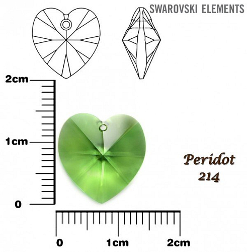 SWAROVSKI Heart Pendant barva PERIDOT velikost 14,4x14mm