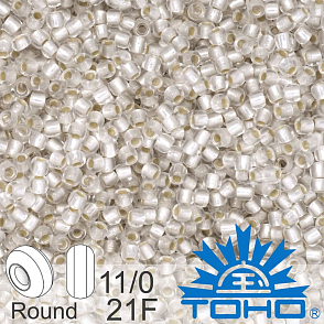 Korálky TOHO tvar ROUND (kulaté). Velikost 11/0. Barva č.21F-Silver-Lined Frosted Crystal . Balení 8g.