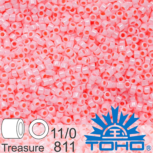 Korálky TOHO tvar TREASURE (válcové). Velikost 11/0. Barva č. 811-Opaque Pastel Peach Blossom. Balení 5g.