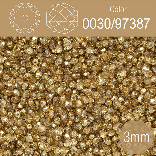 Korálky BROUŠENÉ 3mm. Barva 0030/97387 Průhledná zlatá. Balení 150Ks.