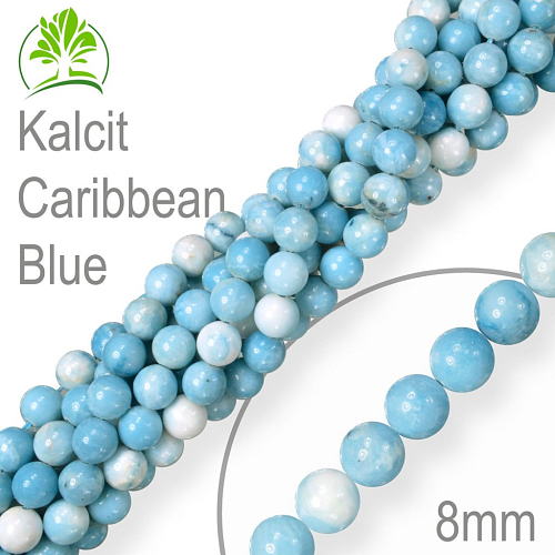 Korálky z minerálů Kalcit Caribbean Blue přírodní polodrahokam. Velikost pr.8mm. Balení 10Ks.