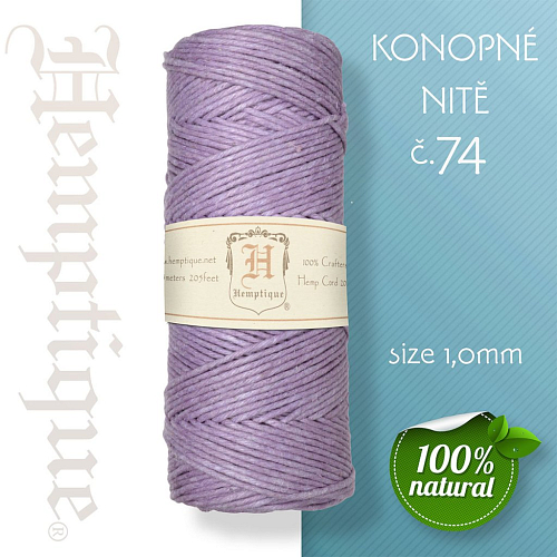 Konopná nit HEMP CORD síla nitě 1,0mm. METRÁŽ Barva č.74 Fialová