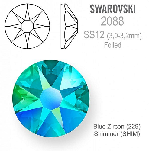 SWAROVSKI 2088 XIRIUS FOILED velikost SS12 barva Blue Zircon Shimmer 