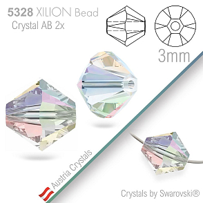 SWAROVSKI  XILION Bead  5328 barva Crystal Aurore Boreale 2x velikost 3mm. Balení 25Ks