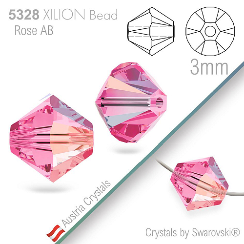 SWAROVSKI  XILION Bead  5328 barva Rose Aurore Boreale velikost 3mm. Balení 25Ks