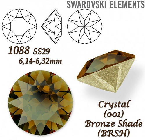 SWAROVSKI ELEMENTS 1088 XIRIUS Chaton SS29 (6,14-6,32mm) barva CRYSTAL (001) BRONZE SHADE (BRSH). 