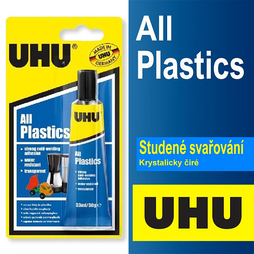 Lepidlo UHU All Plastics. Výkonné univerzální lepidlo pro většinu plastů. Balení 30g. 