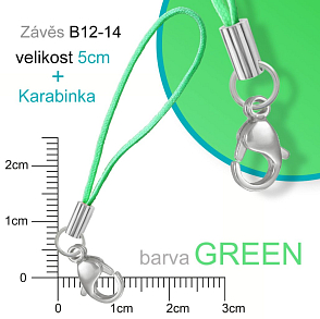 Závěs s kroužkem + karabinka  ozn. B12-14. Barva GREEN.