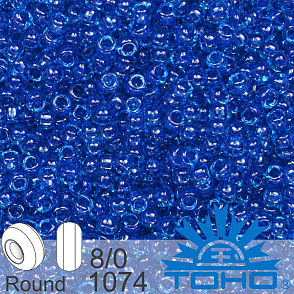 Korálky TOHO tvar ROUND (kulaté). Velikost 8/0. Barva 1074 Inside-Color Crystal/Deep Blue-Lined. Balení 10g.