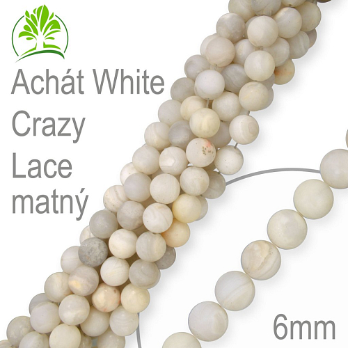 Korálky z minerálů Achát White Crazy Lace matný přírodní polodrahokam. Velikost pr.6mm. Balení 12Ks.