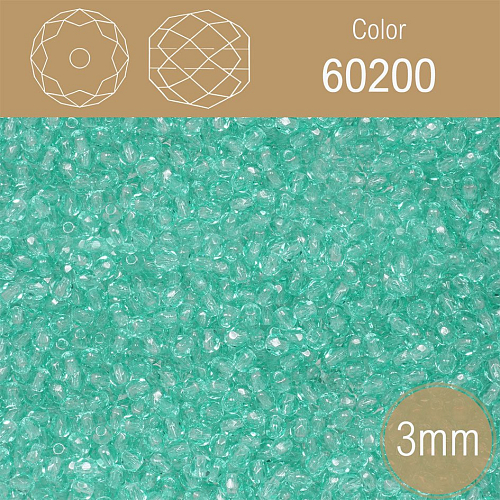 Korálky BROUŠENÉ 3mm. Barva 60200 Průhledná tyrkysová. Balení 150Ks.