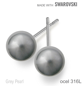 Náušnice sada Made with Swarovski 5818 Crystal Grey Pearl (001 731) 8mm+puzeta 316L