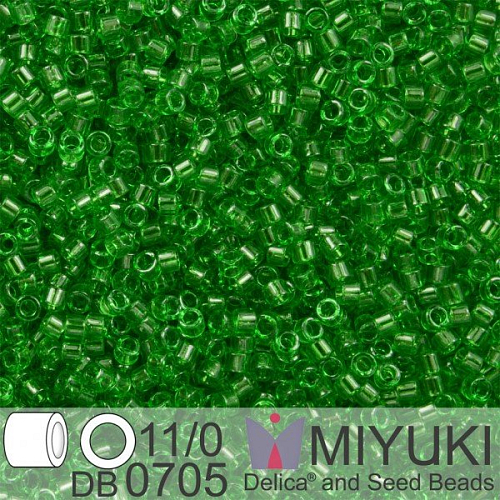 Korálky Miyuki Delica 11/0. Barva Tr Green DB0705. Balení 5g