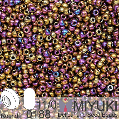 Korálky Miyuki Round 11/0. Barva 0188 Metallic Purple Gold Iris. Balení 5g