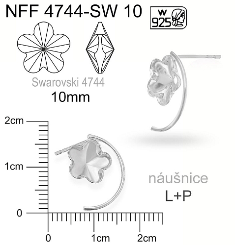 NÁUŠNICE puzeta na komponenty Swarovski 4744 10mm ozn.NFF 4744 SW10 Materiál STŘÍBRO AG925.váha 2x 0,71g