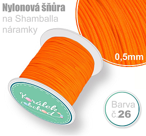 Nylonová šňůra na Shamballa náramky průměr nitě 0,5mm. Barva č.26 Oranžová