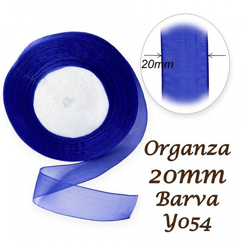 ORGANZA stuha šířka 20mm. Číslo Y054 barva MODRÁ TMAVÁ.