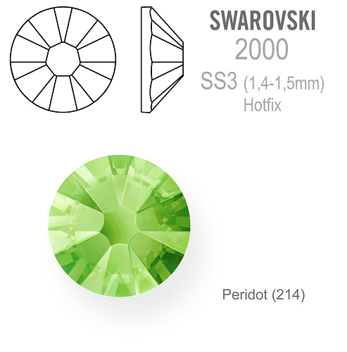 SWAROVSKI ELEMENTS HOT-FIX velikost SS3 barva PERIDOT (214). Balení 40Ks.