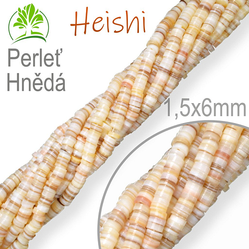 Korálky Heishi RONDELKA  přírodní Perleť Hnědá. Velikost pr.1,5x6mm. Balení cca.100Ks (19cm).