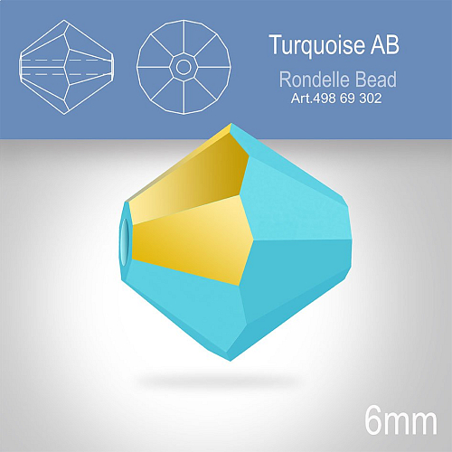 PRECIOSA Bicone MC BEAD (sluníčko) velikost 6mm. Barva TURQUOISE AB. Balení 18ks .