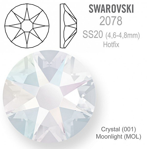 SWAROVSKI xirius rose HOTFIX 2078 velikost SS20 barva Crystal Moonlight 