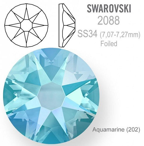 SWAROVSKI 2088 XIRIUS FOILED velikost SS34 barva Aquamarine 