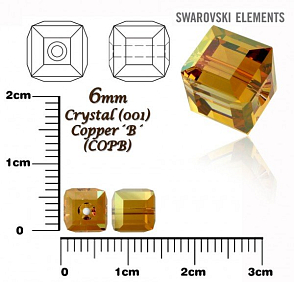 SWAROVSKI CUBE Beads 5601 barva CRYSTAL COPPER´B´ velikost 6mm.