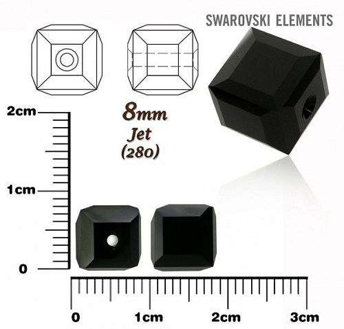 SWAROVSKI CUBE Beads 5601 barva JET velikost 8mm.