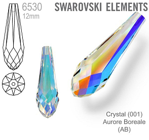 SWAROVSKI 6530 Pure Drop Pendant velikost 12mm. Barva Crystal Aurore Boreale 