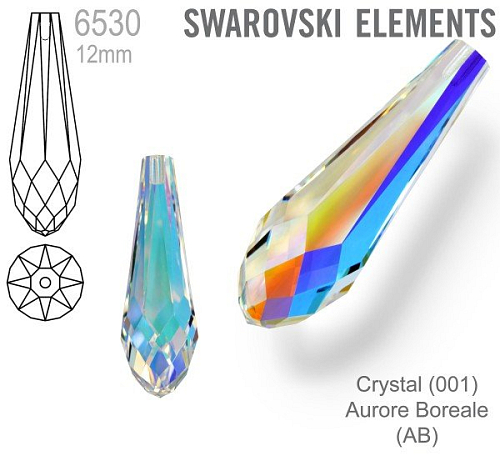 SWAROVSKI 6530 Pure Drop Pendant velikost 12mm. Barva Crystal Aurore Boreale 
