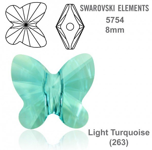 SWAROVSKI KORÁLKY Butterfly Bead barva LIGHT TURQUOISE velikost 8mm. Balení 3Ks.