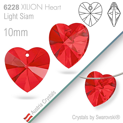 Swarovski XILION Heart 6228. Barva Light Siam. Velikost 10mm