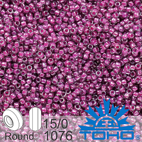 Korálky TOHO tvar ROUND (kulaté). Velikost 15/0. Barva č. 1076-Inside Color Grey/Magenta Lined . Balení 5g.