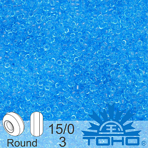 Korálky TOHO tvar ROUND (kulaté). Velikost 15/0. Barva č. 3- Transparent Aquamarine. Balení 5g.