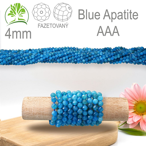 Korálky z minerálů Blue Apatite AAA Fazetovaný přírodní polodrahokam. Velikost pr.4mm. Balení 95Ks.