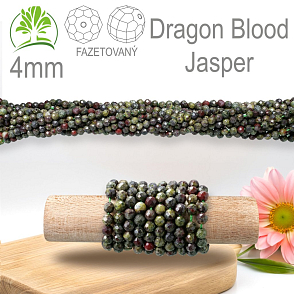 Korálky z minerálů Dragon Blood Jasper Fazetovaný přírodní polodrahokam. Velikost pr.4mm. Balení 95Ks.