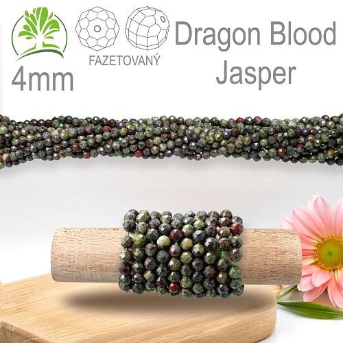 Korálky z minerálů Dragon Blood Jasper Fazetovaný přírodní polodrahokam. Velikost pr.4mm. Balení 95Ks.