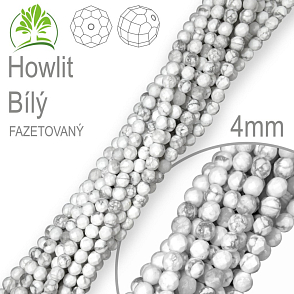 Korálky z minerálů Magnezit (Howlit)  Bílý Fazetovaný přírodní polodrahokam. Velikost pr.4mm. Balení 95Ks.