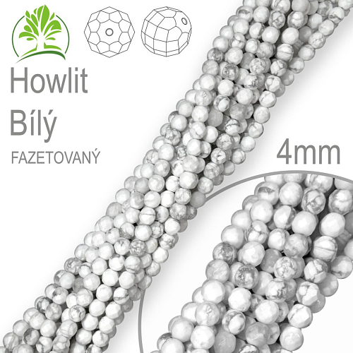 Korálky z minerálů Magnezit (Howlit)  Bílý Fazetovaný přírodní polodrahokam. Velikost pr.4mm. Balení 95Ks.