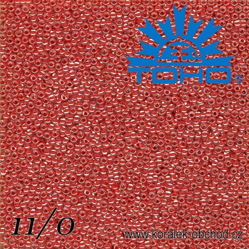 Korálky TOHO tvar ROUND (kulaté). Velikost 11/0. Barva č.341-Inside-Color Crystal/Tomato Lined . Balení 8g.