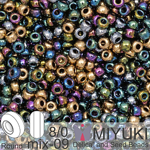 Korálky Miyuki Round 8/0. Barva MIX 09 Mix - Metallic Rain. Balení 5g