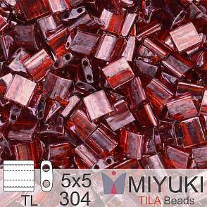 Korálky MIYUKI tvar TILA BEADS velikost 5x5mm. Barva TL-304 Garnet Gold Luster. Balení 5g.