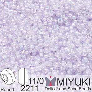 Korálky Miyuki Round 11/0. Barva 2211 Pale Violet Lined Crystal AB. Balení 5g