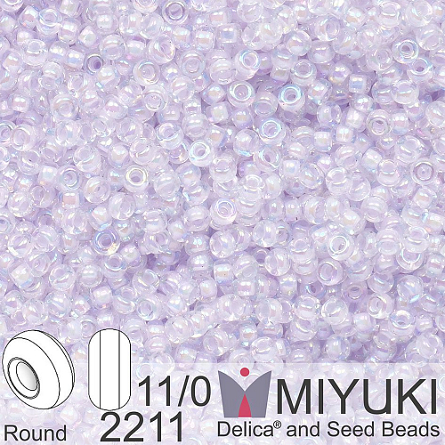 Korálky Miyuki Round 11/0. Barva 2211 Pale Violet Lined Crystal AB. Balení 5g