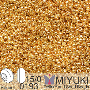 Korálky Miyuki Round 15/0. Barva 0193 24kt Gold Light Plated. Balení 3g