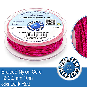 Braided NYLON (splétaná nit na náramky) GRIFFIN síla nitě 2mm cívka 10m. Barva Dark Red