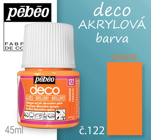 Barva AKRYLOVÁ lesk Pébeo DECO. Odstín č.122 ORANGE. Balení 45 ml.