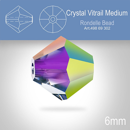PRECIOSA Bicone MC BEAD (sluníčko) velikost 6mm. Barva CRYSTAL VITRAIL MEDIUM. Balení 18ks .